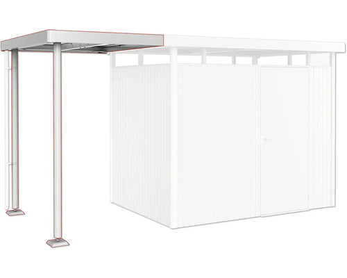 Stahlcarport mit Stützpfosten und Anbauschrank
