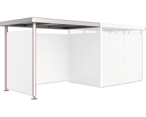 Überdachte Raucherkabine mit Metallrahmen und Sichtschutzwänden