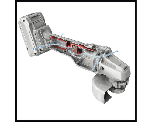 Schnittdarstellung eines Akku-Winkelschleifers zur Veranschaulichung der internen Komponenten