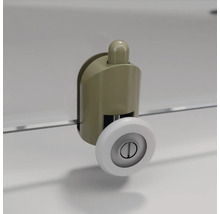 Detailaufnahme eines Gleitrollers für eine Duschkabine.