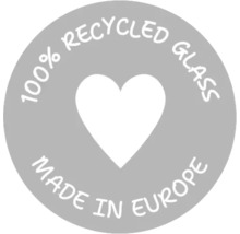 Siegel: 100 Prozent recyceltes Glas, hergestellt in Europa
