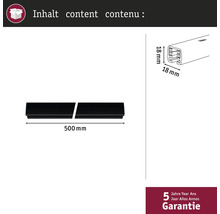 Inhalt: Führungsschiene mit den Maßen 500 mm Länge und 18 mm Höhe und Breite, inklusive 5 Jahre Garantie