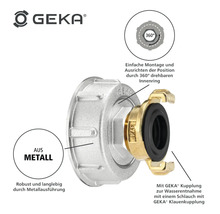 GEKA Kupplung aus Metall zur Wasserentnahme mit Schlauch und Klauenkupplung