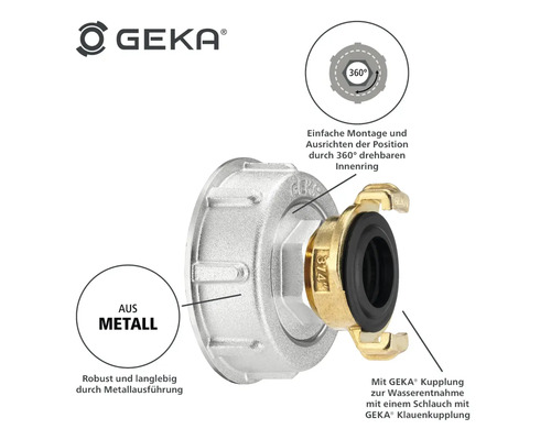 GEKA Kupplung aus Metall zur Wasserentnahme mit Schlauch und Klauenkupplung