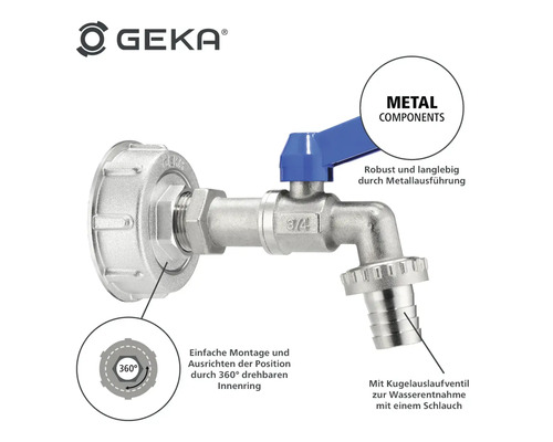 GEKA Wasserhahn aus Metall mit blauem Griff