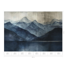 Fototapete mit Berg- und See-Motiv, bestehend aus acht Paneelen, Gesamtgröße 400 cm x 270 cm