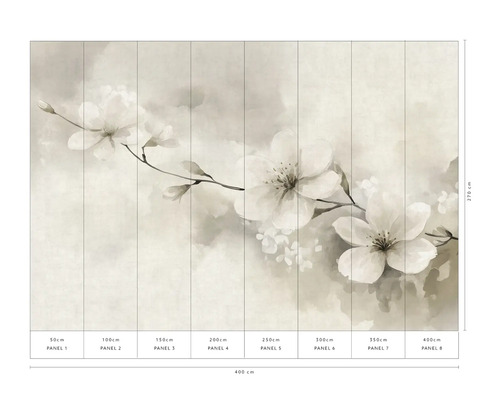 Wandbild mit floralem Muster und Maßangaben
