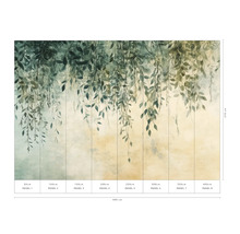 Wandbild mit botanischem Blattmotiv und Größenangaben