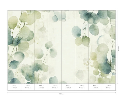 Fototapete mit Eukalyptus Design und Maßangaben