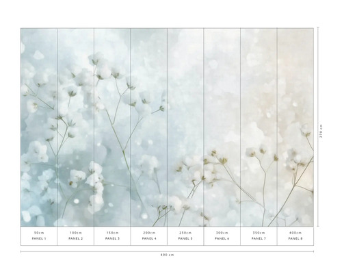 Wandbild mit Blumenmuster und Größenangaben.