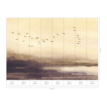 Fototapete mit Vogelmotiv und Landschaftsdarstellung, bestehend aus acht Paneelen