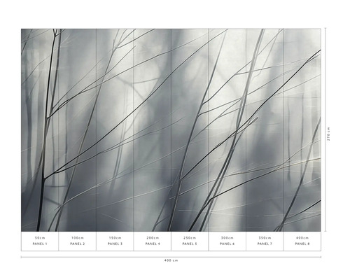 Fototapete mit Baumzweigen und Größenangaben