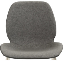 Nahaufnahme eines grauen Stuhls mit Stoffbezug