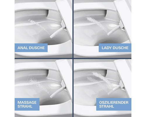 Bidet mit verschiedenen Duschfunktionen: Anal-, Ladydusche, Massagestrahl, Oszillierender Strahl