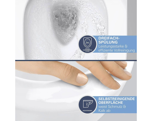 Toilette mit Dreifachspülung und selbstreinigender Oberfläche