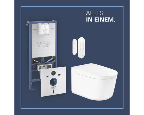 Komplette Installationseinheit für ein wandhängendes Dusch-WC mit Grohe Logo