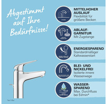 Armatur mit mittelhohem Auslauf und zugehörige Eigenschaften.