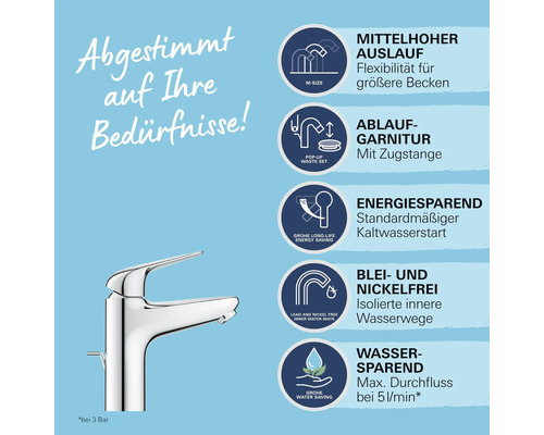 Armatur mit mittelhohem Auslauf und zugehörige Eigenschaften.