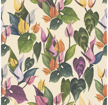 Nahtloses Muster aus Anthurienblüten und Blättern