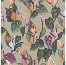 Tapete mit Anthurien und Blättern