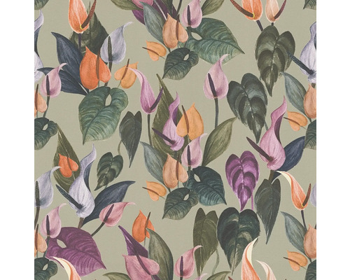 Tapete mit Anthurien und Blättern