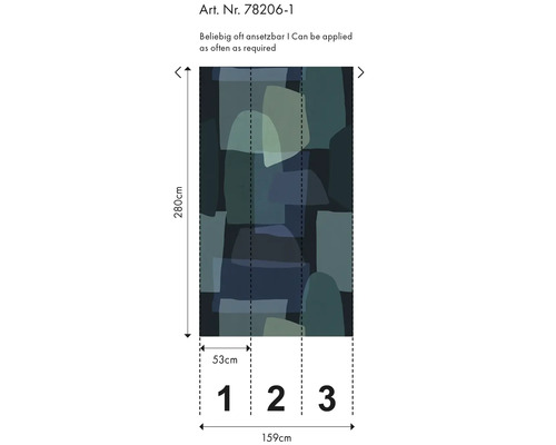 Tapetenmuster mit geometrischen Formen und Größenangaben