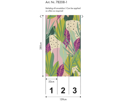 Abmessungen einer Tapete mit Dschungelblattmuster