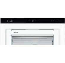 Detailansicht eines Gefrierschranks mit NoFrost-Funktion und digitaler Temperaturanzeige von Bosch