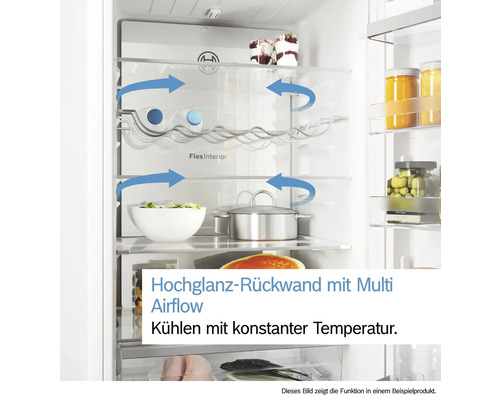 Innenraum eines Kühlschranks mit Lebensmitteln und Multi Airflow System