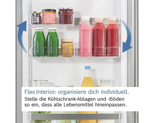 Flexibles Innenleben eines Kühlschranks mit individuell verstellbaren Ablagen