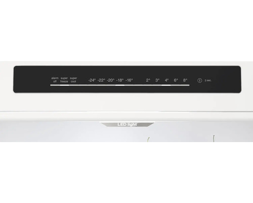 Bedienfeld eines Kühlschranks zur Einstellung von Temperatur und Alarmfunktionen