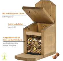 Vogelfutterhaus mit aufklappbarem Deckel, Acrylglasfenster und Futter