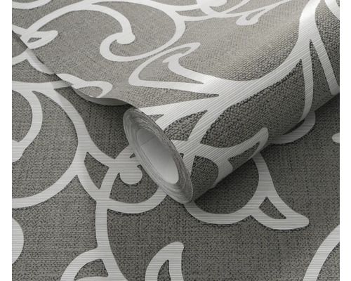 Rolle graue Vinyltapete mit weißem Muster