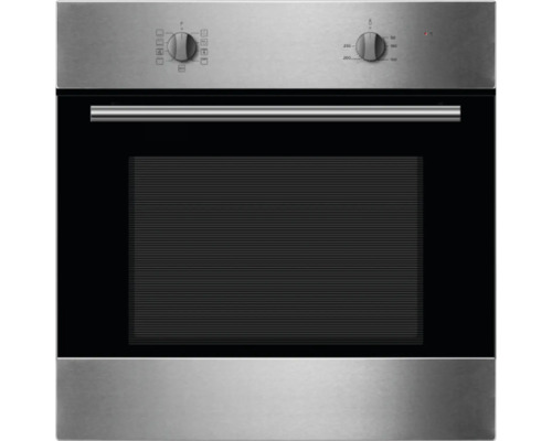 Edelstahl-Einbaubackofen mit Temperaturregler und Funktionswahlschalter