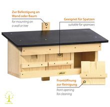 Spatzenhaus zur Wand- oder Baumbefestigung mit Reinigungsöffnung