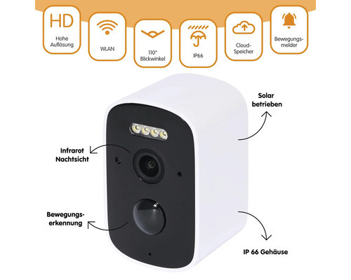 Überwachungskamera mit Infrarot Nachtsicht, Bewegungserkennung und Solarantrieb