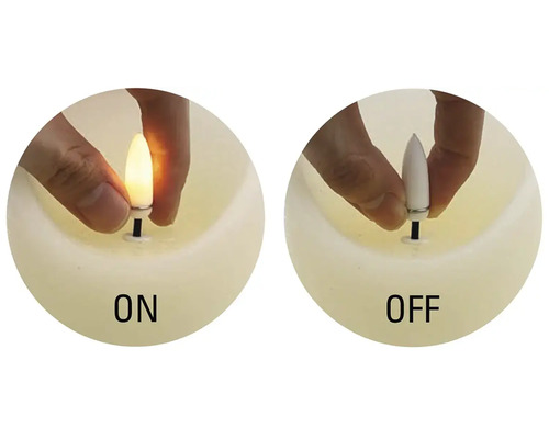 Demonstration einer LED Kerze im Ein- und Aus-Zustand