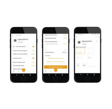 Drei Smartphones zeigen die NightmatIQ Plus App zur Lichtsteuerung.