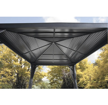 Innenansicht eines Pavillons mit Metalldach