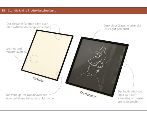 Schwarzer Bilderrahmen mit abstrakter Zeichnung und Rückansicht