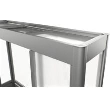Detailansicht eines Gewächshauses mit Aluminiumrahmen und transluzenten Paneelen