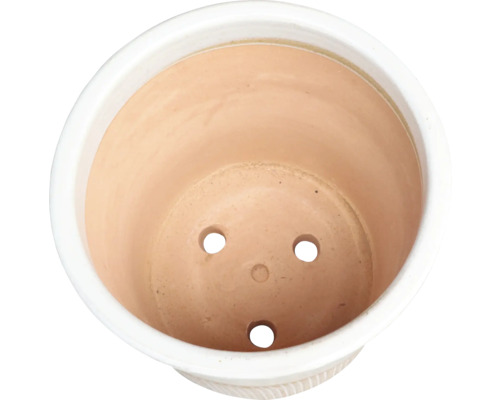 Innenansicht eines Terrakotta-Blumentopfes mit Drainagelöchern