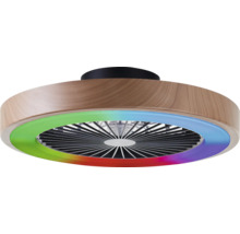 Deckenventilator mit Holzoptik und farbiger LED-Beleuchtung