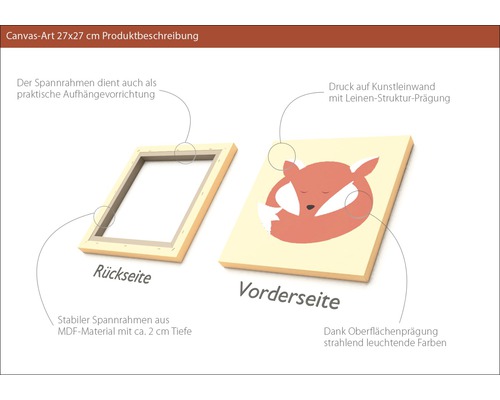 Canvasbild 27x27 Zentimeter mit Fuchs-Motiv, Rückseite und Vorderseite