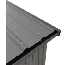 Detailansicht eines Geräteschuppens mit Metalldach