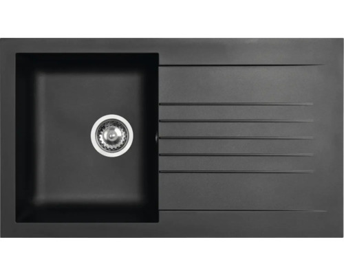 Schwarze Küchenspüle mit Abtropffläche