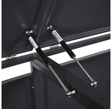 Detailansicht der Gasdruckfedern einer Gartentruhe