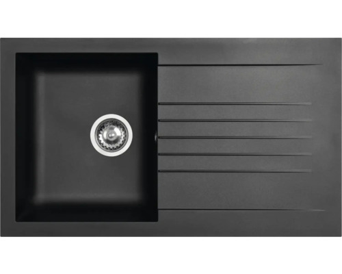 Schwarze Küchenspüle aus Verbundwerkstoff mit Abtropffläche