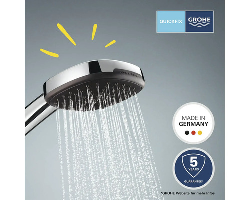 Grohe Handbrause mit Wasserstrahl. QuickFix. Made in Germany. Fünf Jahre Garantie.