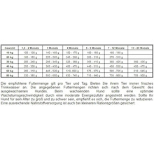 Fütterungsempfehlung für Hunde nach Gewicht und Alter